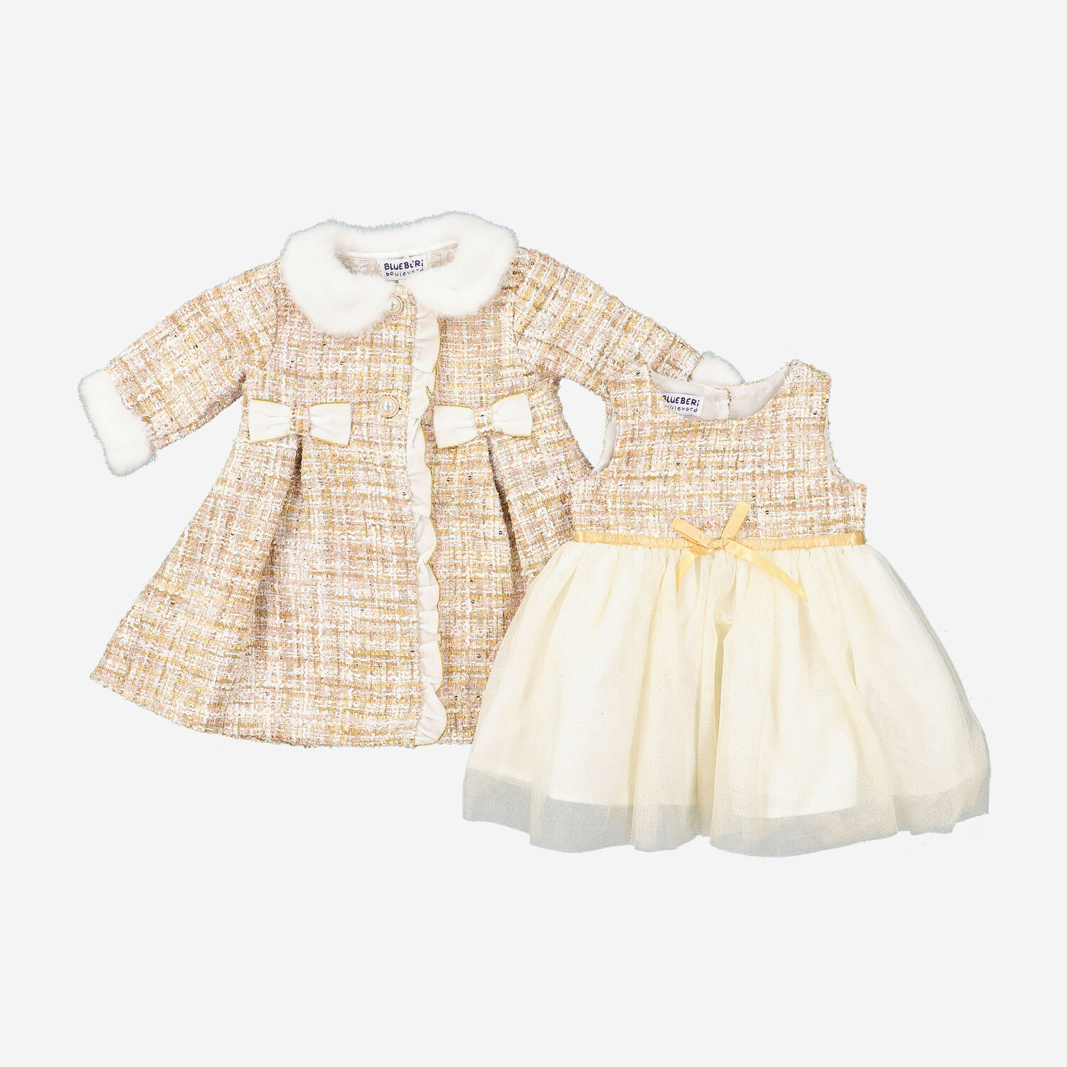 Two Piece Cream Boucle Bow Dress Coat Set TK Maxx UK