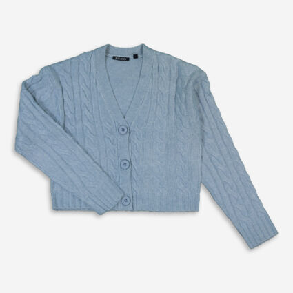 Blue Cable Knit Cardigan - Image 1 - please select to enlarge image