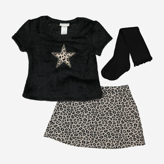 Black Faux Fur Top & Skirt Set - Image 1 - please select to enlarge image