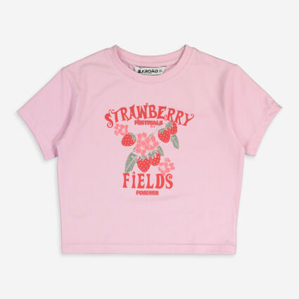 Pink Strawberry Fields Graphic Cropped T Shirt - Image 1 - please select to enlarge image