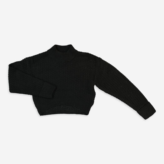 Black Cropped Knit Jumper - Image 1 - please select to enlarge image