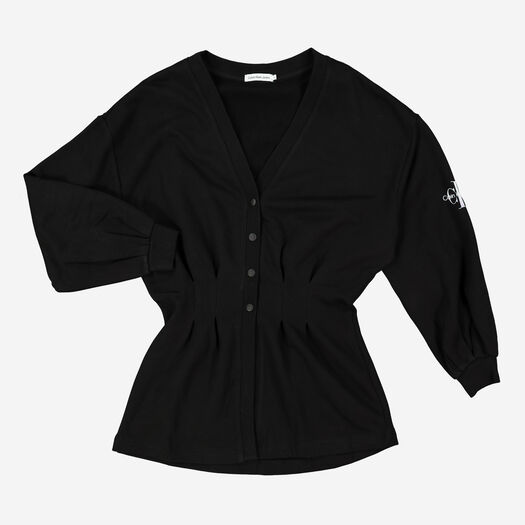 Black Monogram Pleat Cardigan - Image 1 - please select to enlarge image
