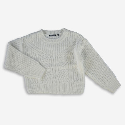 White Cropped Knitted Jumper  - Image 1 - please select to enlarge image