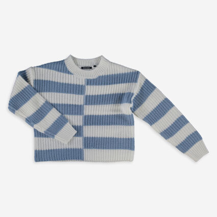 Blue & White Stripe Knit Cropped Jumper - Image 1 - please select to enlarge image