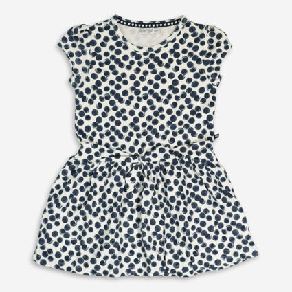 White & Navy Dotted Dress - Image 1 - please select to enlarge image