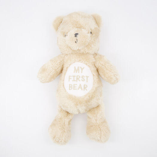 Beigefarbenes Rassel-Kuscheltier in Bärenform 35x20cm - Bild 1 - bitte auswählen, um das Bild zu vergrößern