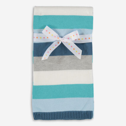 Blue & Grey Striped Baby Blanket - Image 1 - please select to enlarge image