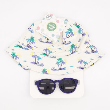Blue Palm Tree Bucket Hat & Sunglasses Set  - Image 1 - please select to enlarge image