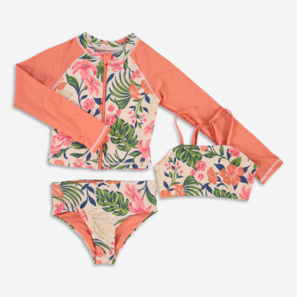 3 Piece Peach Tropical Swimwear Set  - Image 1 - please select to enlarge image