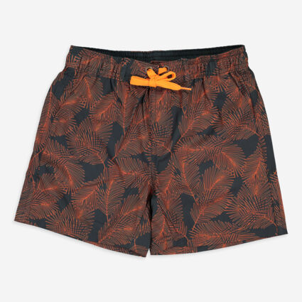 Grey & Orange Palm Leaf Swim Shorts - Image 1 - please select to enlarge image