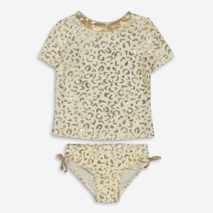 Cream & Gold Animal Patterned Swimsuit Set - Image 1 - please select to enlarge image