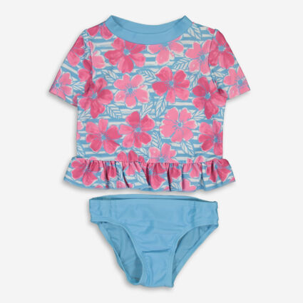 Two Piece Blue & Pink Floral Rash Guard - Image 1 - please select to enlarge image