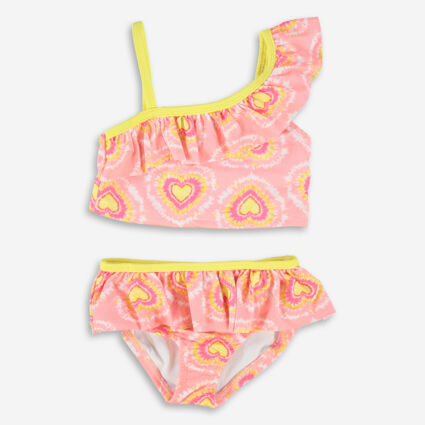 Two Piece Pink & Yellow One Shoulder Swimsuit - Image 1 - please select to enlarge image