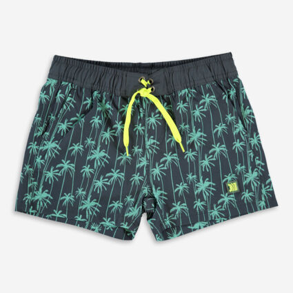 Grey & Green Palm Tree Swim Shorts - Image 1 - please select to enlarge image