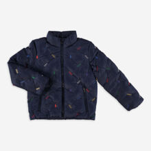 Navy Blue Logo Patterned Puffer Jacket