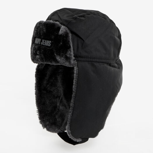 Black Plush Lined Trapper Hat  - Image 1 - please select to enlarge image