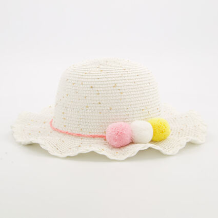 White Sequinned Straw Hat - Image 1 - please select to enlarge image