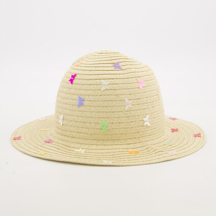 Natural Butterfly Sequin Straw Hat - Image 1 - please select to enlarge image