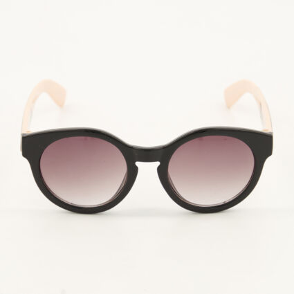 Black Branded Round Sunglasses  - Image 1 - please select to enlarge image
