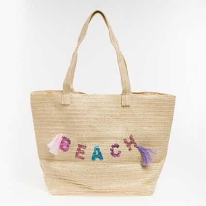Cream Glittery Woven Beach Bag - Image 1 - please select to enlarge image