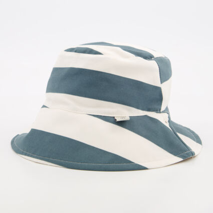 White & Blue Block Stripes Sun Protection Bucket Hat - Image 1 - please select to enlarge image