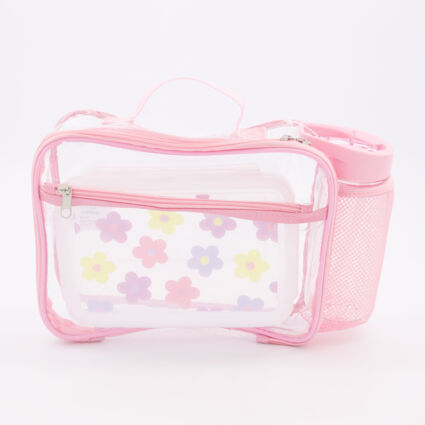 Three Piece Clear & Pink Daisy Reusable Lunch Bag Set - Image 1 - please select to enlarge image