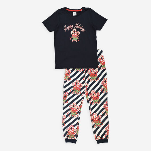 Navy Happy Holidays Pyjama Set - Image 1 - please select to enlarge image