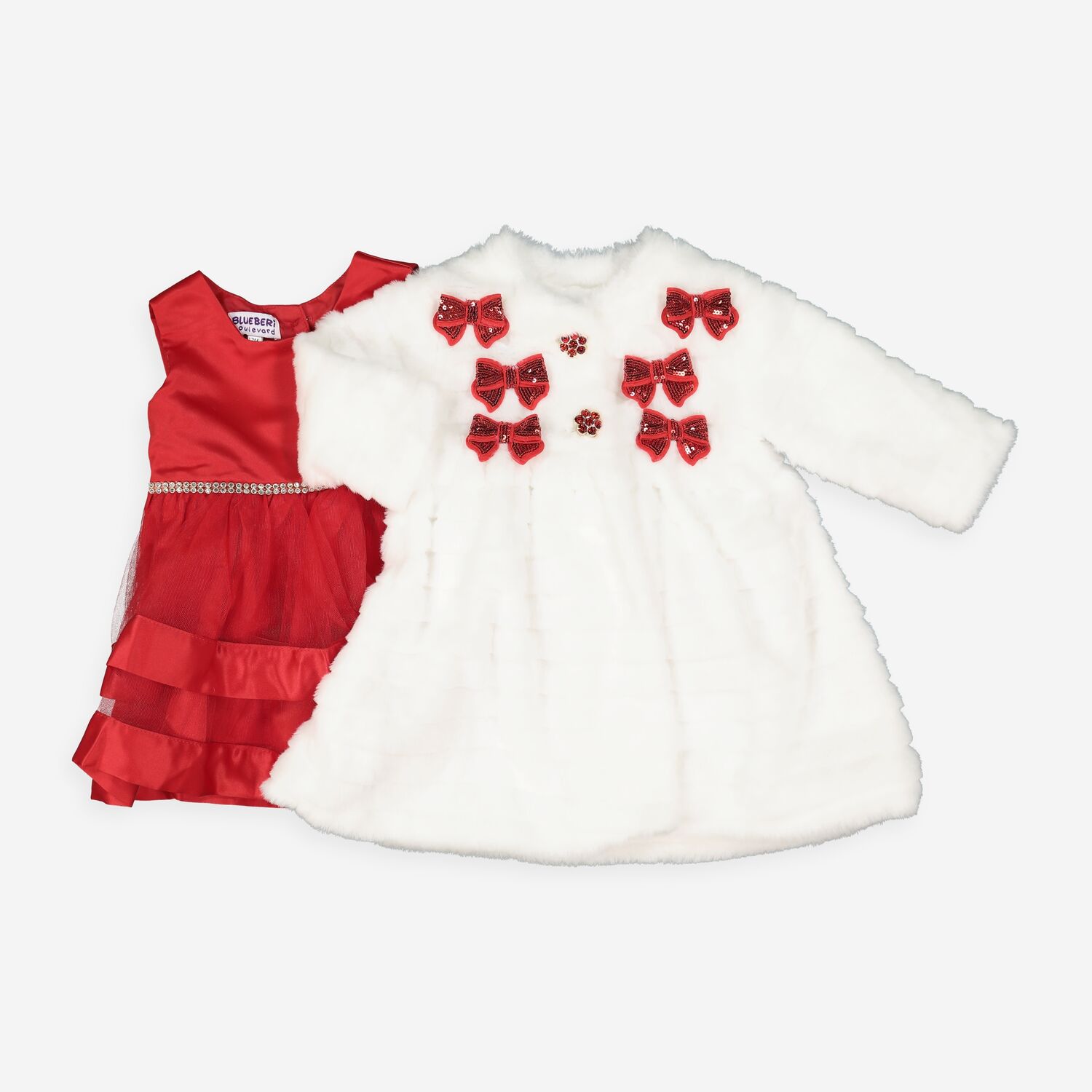 Red Tiered Dress White Faux Fur Jacket TK Maxx UK