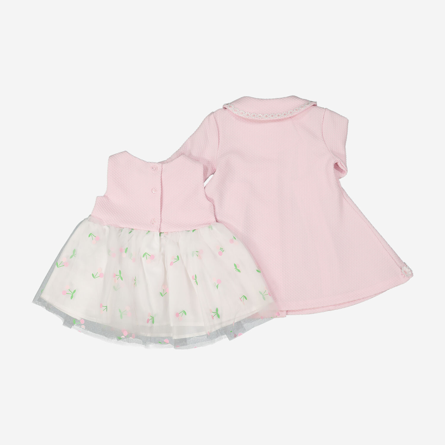 Pink Textured Knit Coat & Dress Set