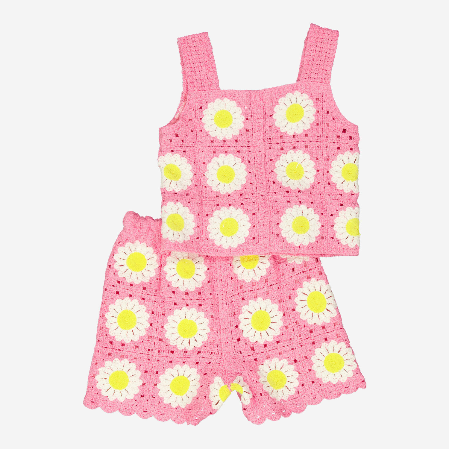 Two Piece Pink Daisy Crochet Top & Shorts Set