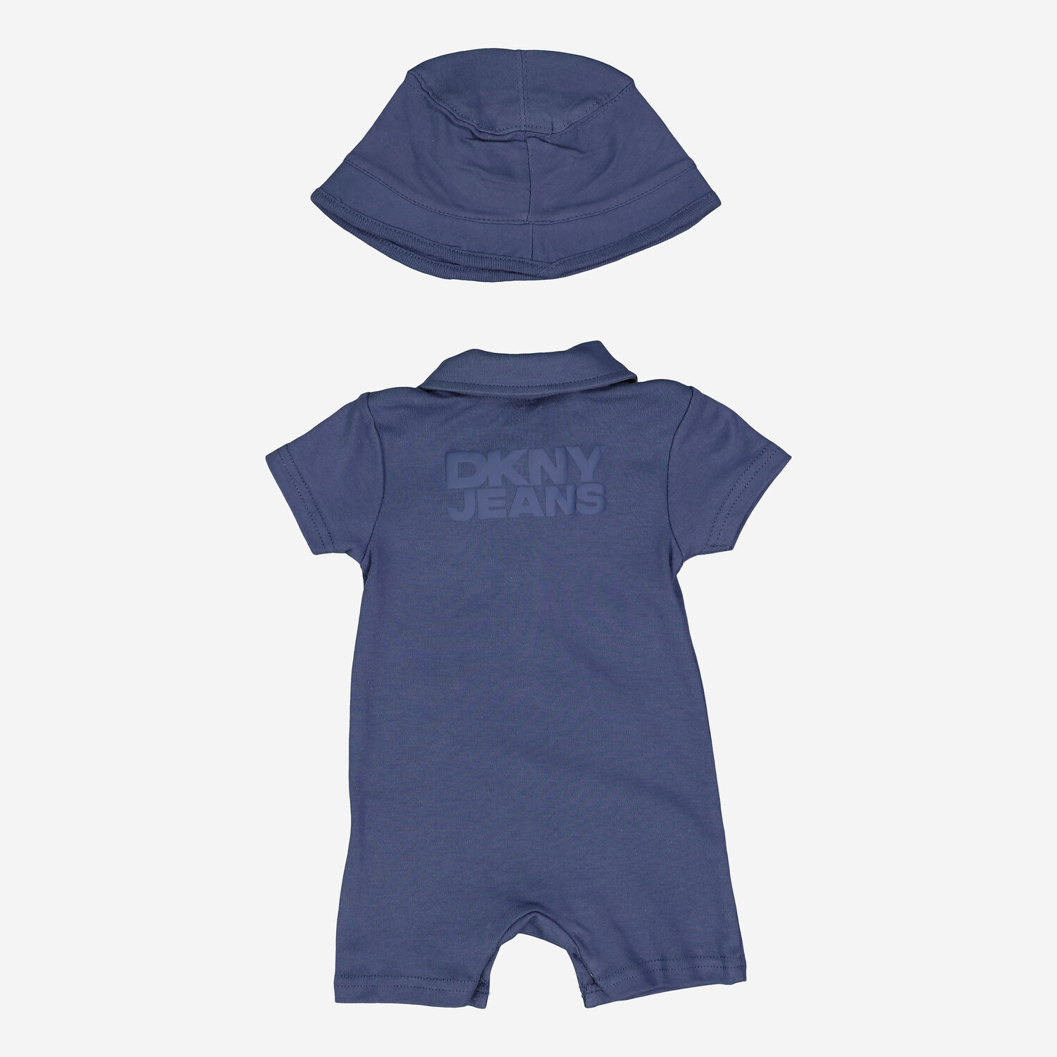 Navy Polo Romper & Hat Two Piece Set