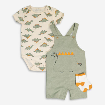 Three Pack Green & Cream Dinosaur Outfit  - Image 1 - please select to enlarge image