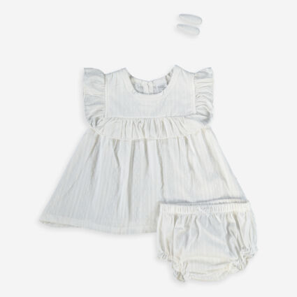 3 Piece White Ruffle Bloomers Set  - Image 1 - please select to enlarge image