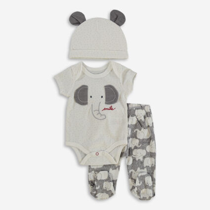 Three Piece Grey & White Elephant Outfit  - Image 1 - please select to enlarge image
