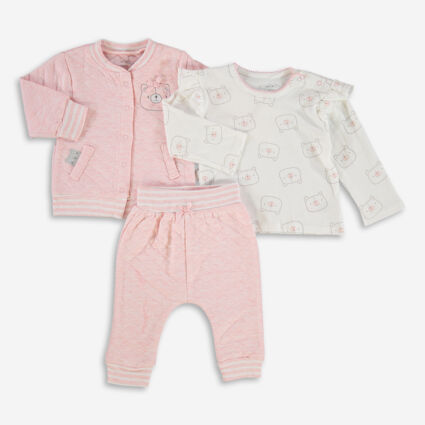 3 Piece Pink & White Quilted Set  - Image 1 - please select to enlarge image