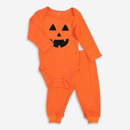 Two Piece Orange Pumpkin Layette Top & Bottoms Set - Image 1 - please select to enlarge image