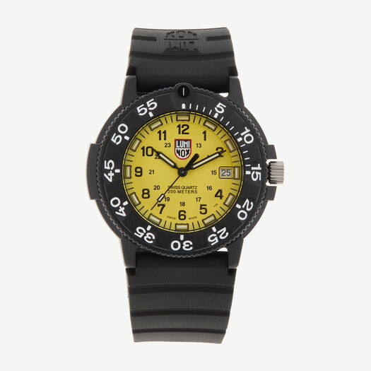 Schwarze Armbanduhr mit gelbem Zifferblatt - Bild 1 - bitte auswählen, um das Bild zu vergrößern