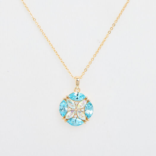 14ct Gold Plated Sterling Silver Blue Crystal Necklace - Image 1 - please select to enlarge image