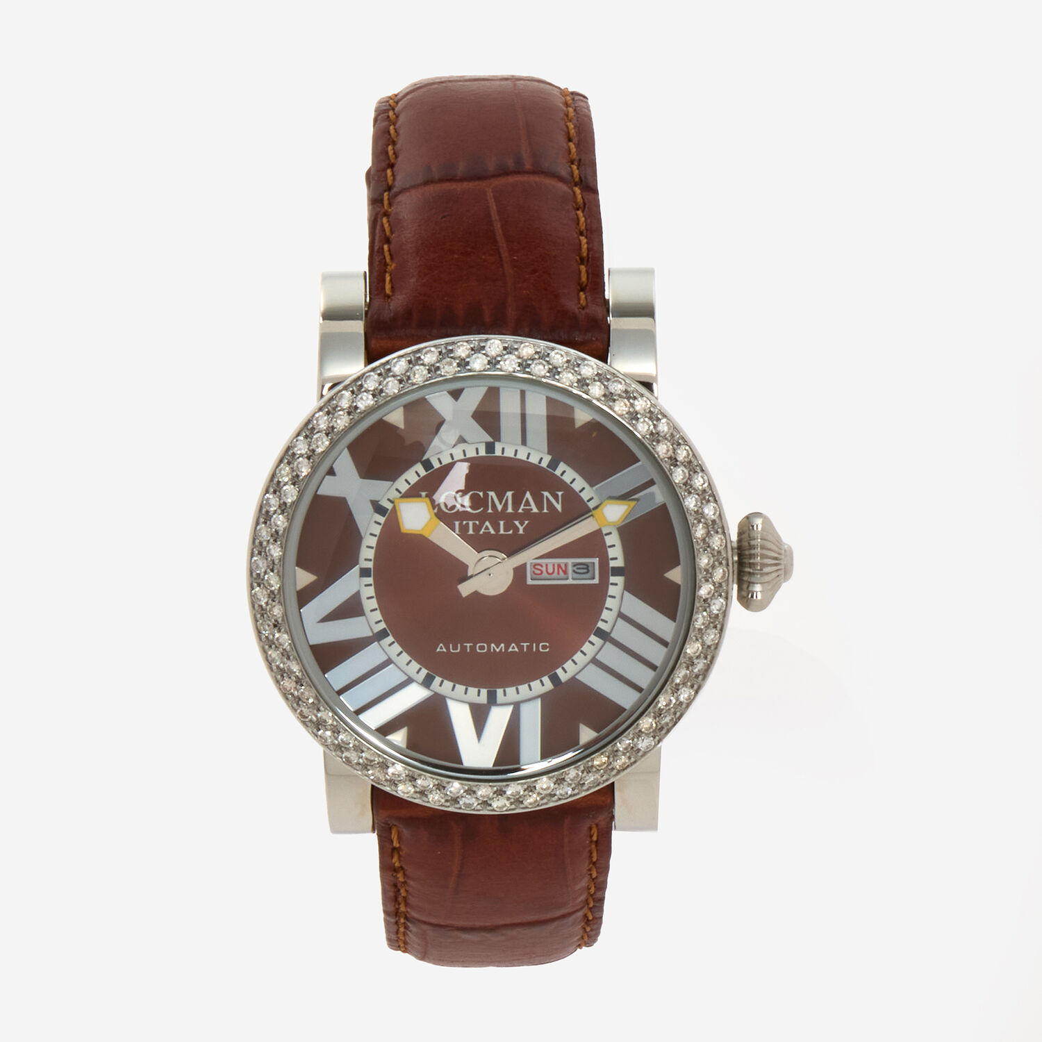 Brown Leather Diamond Bezel Automatic Watch TK Maxx UK