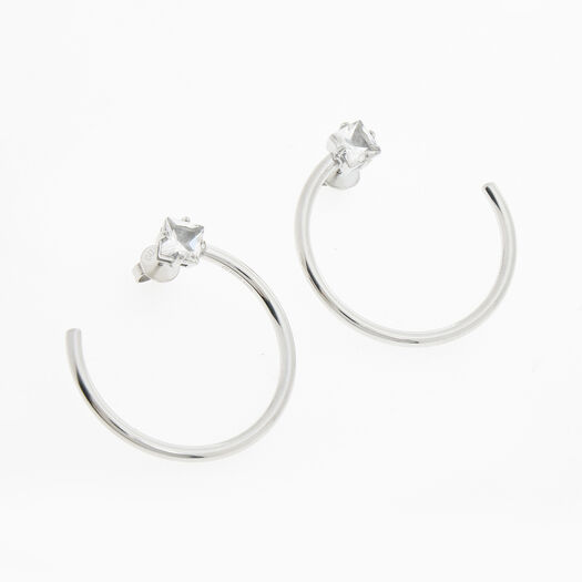 Guess Silver Tone Clear Gemstone Hoop Earrings