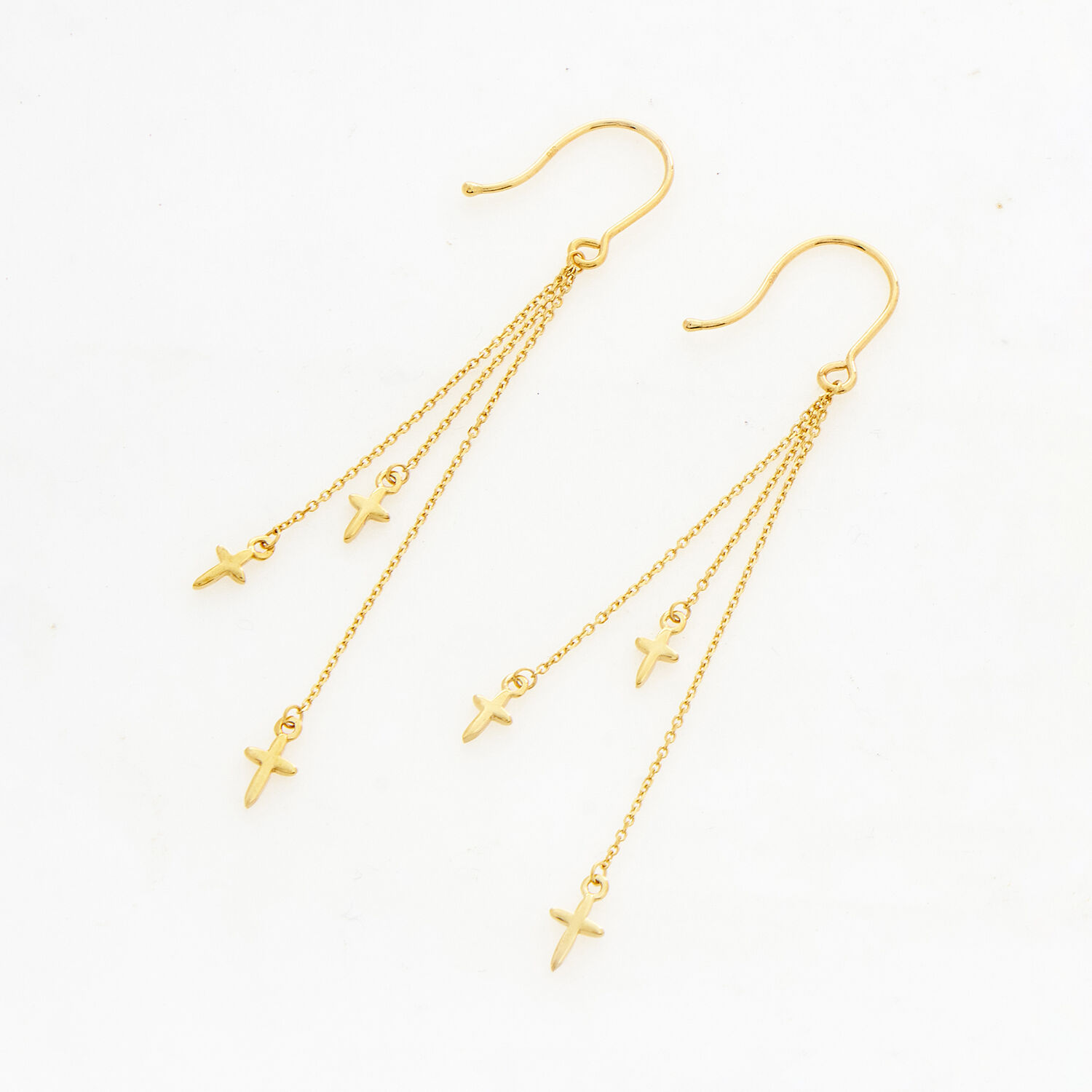 9ct Yellow Gold Chain Cross Drop Earrings TK Maxx UK