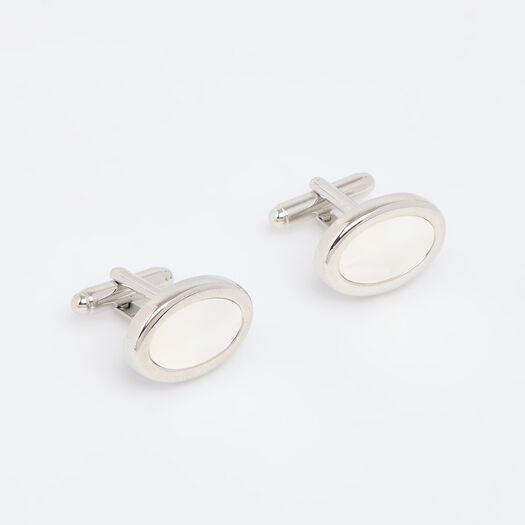 Silver Tone Split Oval Mother Of Pearl Cufflinks - Image 1 - please select to enlarge image