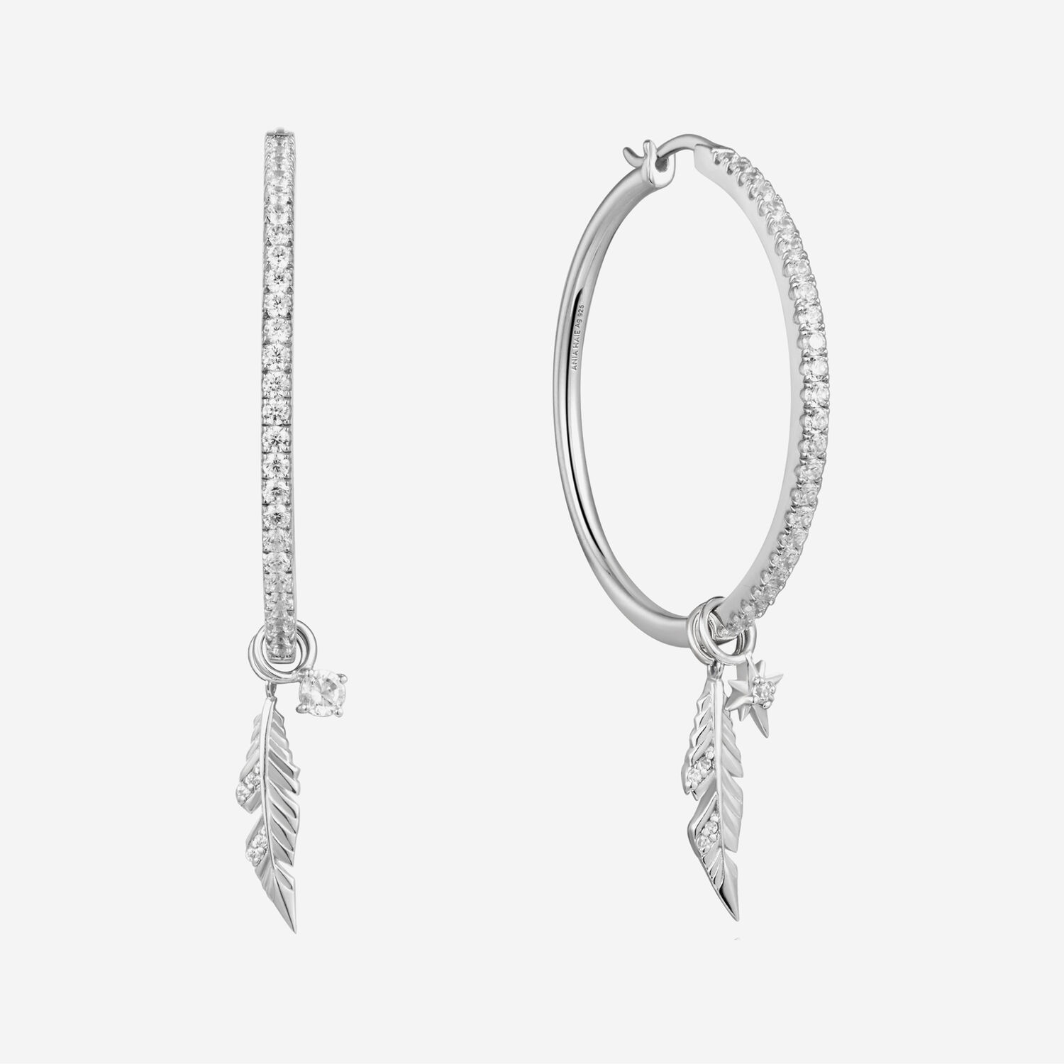 Sterling Silver Feather Charm Hoop Earrings TK Maxx UK