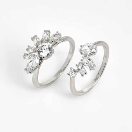 Two Pack Silver Tone Embellished Rings - TK Maxx UK