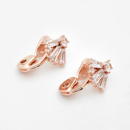 Cubic Zirconia Rose Gold Tone Comfort Clip Earrings - Image 1 - please select to enlarge image