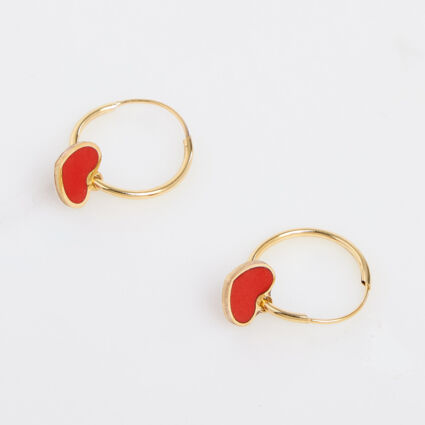 9ct Gold & Red Heart Hoop Earrings - Image 1 - please select to enlarge image
