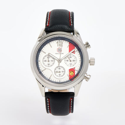 Navy Leather Chronograph Watch - Image 1 - please select to enlarge image