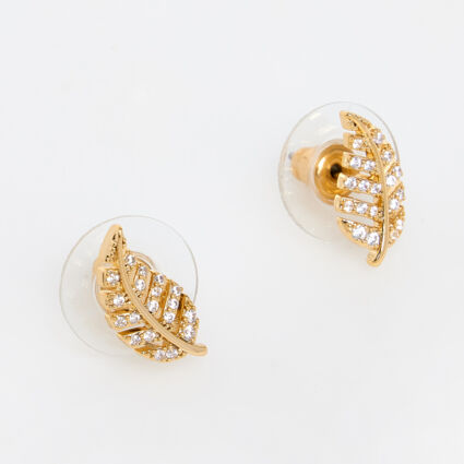Gold Plated Crystal Leaf Stud Earrings - Image 1 - please select to enlarge image