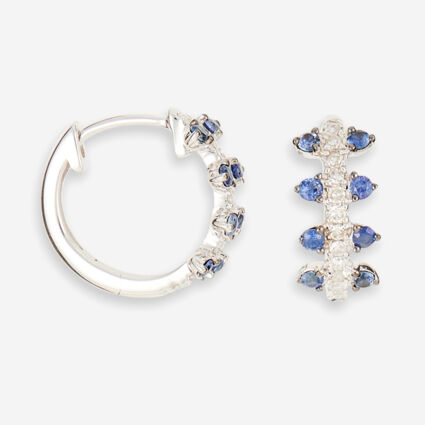 9ct White Gold 0.105ct Diamond Sapphire Earrings - Image 1 - please select to enlarge image