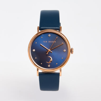 Navy Leather Phylipia Moon Watch - Image 1 - please select to enlarge image